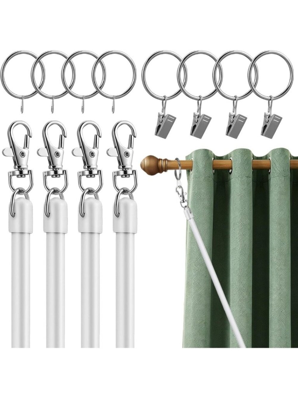 36-Inch Curtain Pull Wand Set - Perfect for High-Hanging Curtains, 4 Pack